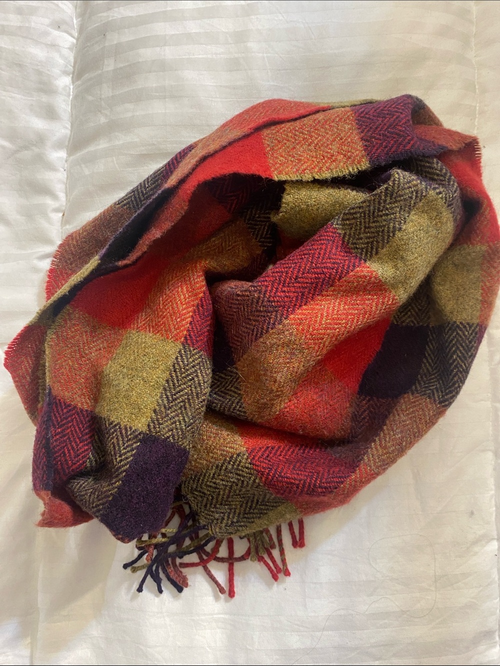 Rich Deep Autumn Coloured Plaid Lambswool Scarf